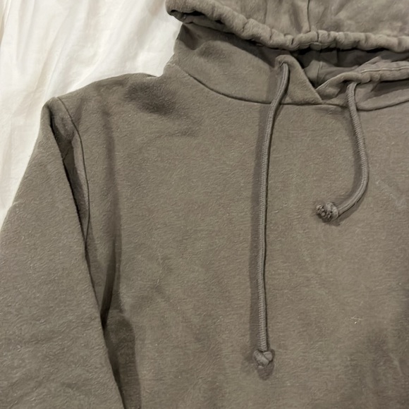 olive green over sized cropped french terry hoodie - Picture 2 of 3